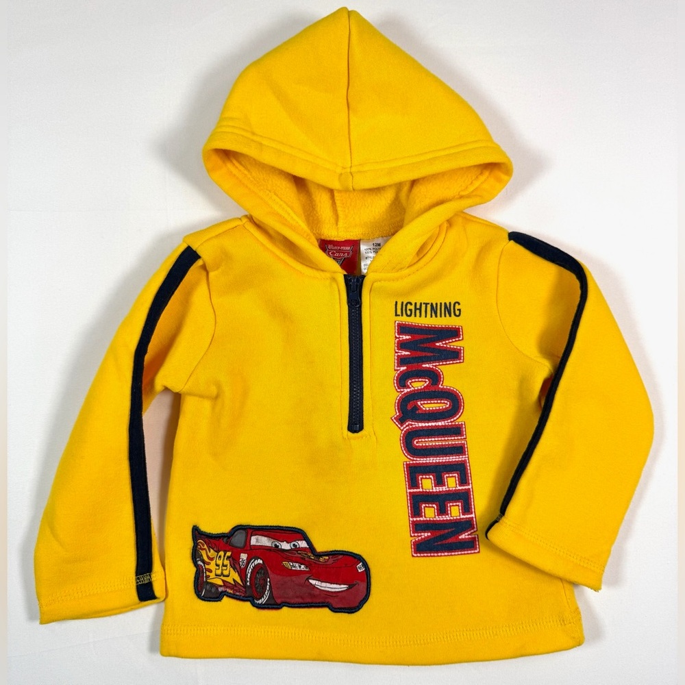 DISNEY PIXAR Cars Lightning McQueen Yellow Half Zip Fleece Hoodie Size 12M